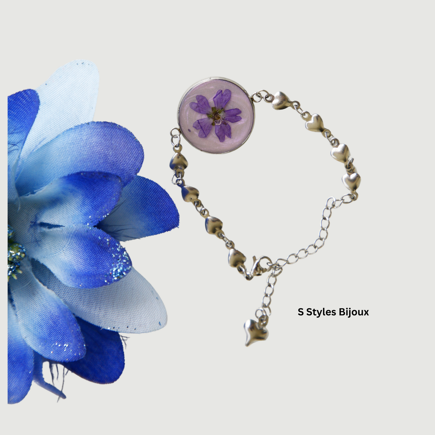 Bracelet Chain – Real Purple Flower with Purple Glitter Background