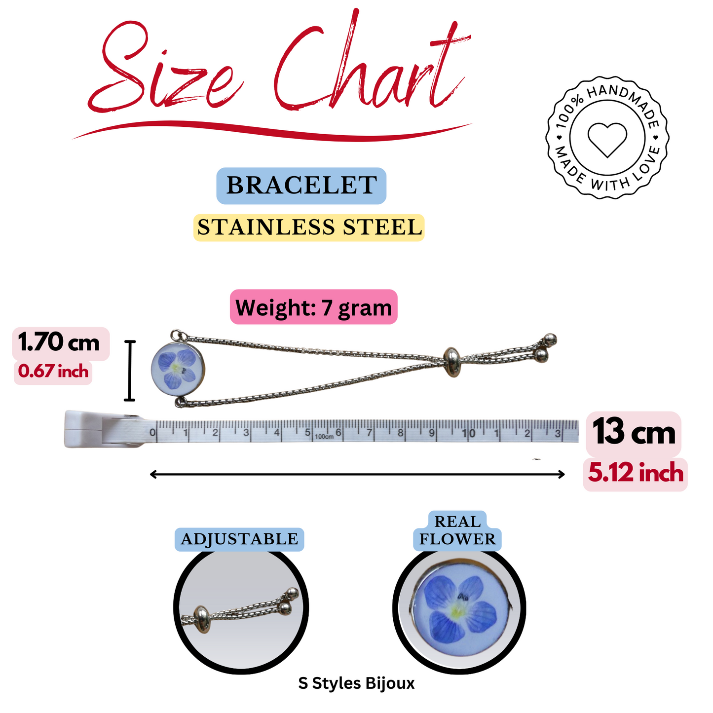 Bracelet Adjustable   – Real Blue Flower - Handmade Jewelry