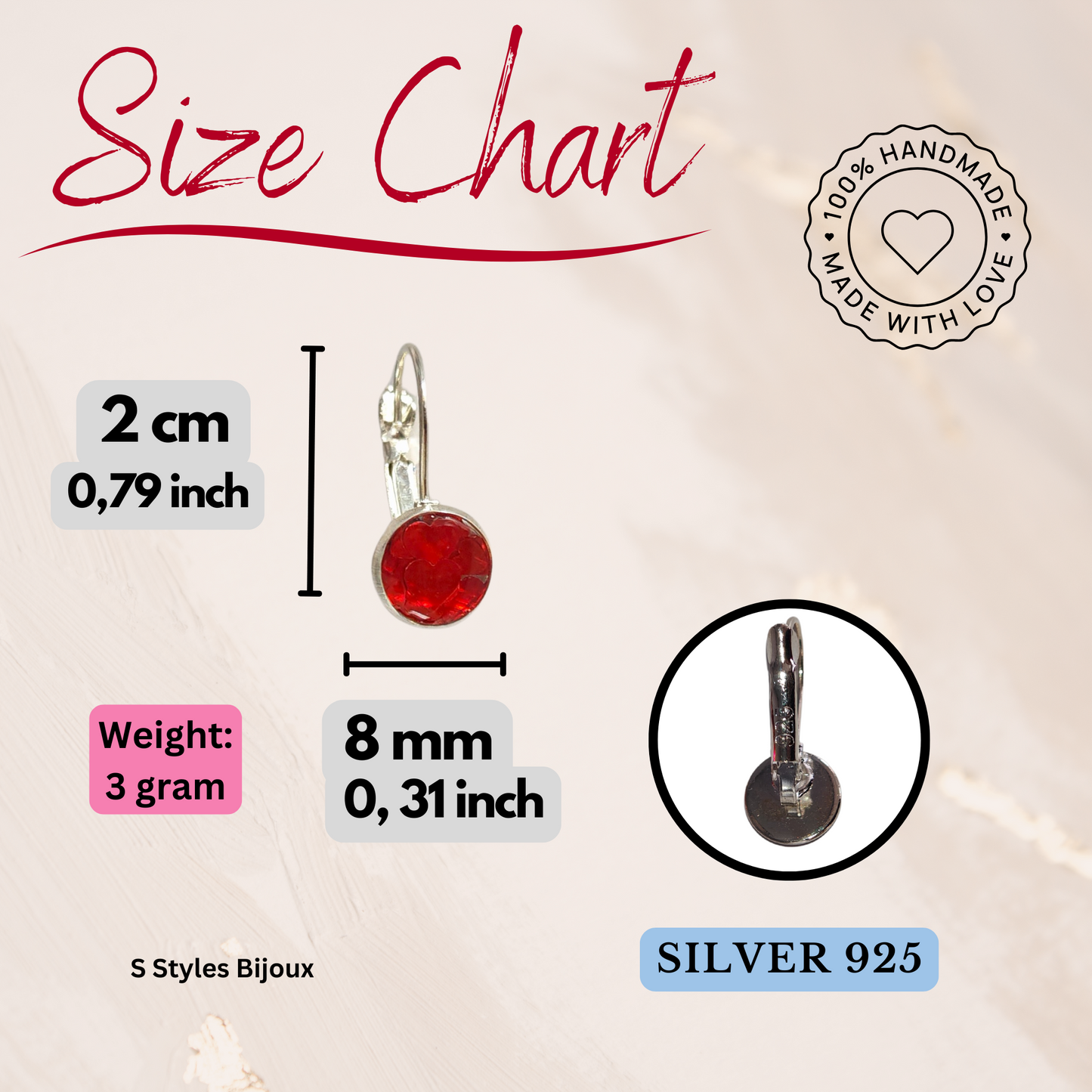 Personalized Jewelry Set – Red Heart Design with Custom Letter (Necklace, Earrings & Adjustable Ring) - Sterling Silver Jewelry Set