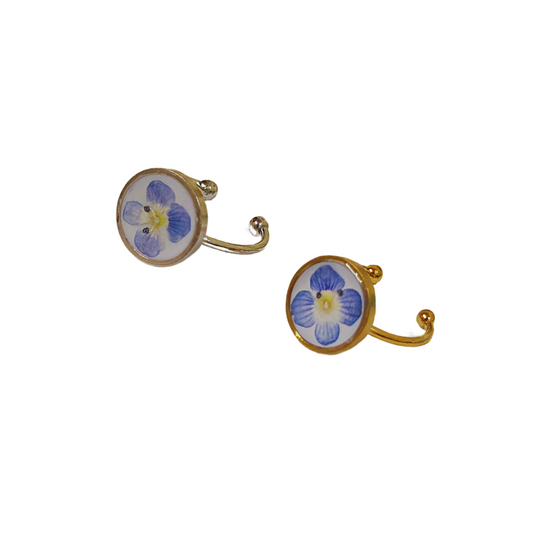 Adjustable Blue Flower Ring – Handmade Stainless Steel Real Dried Flower Jewelry (Silver/Gold)