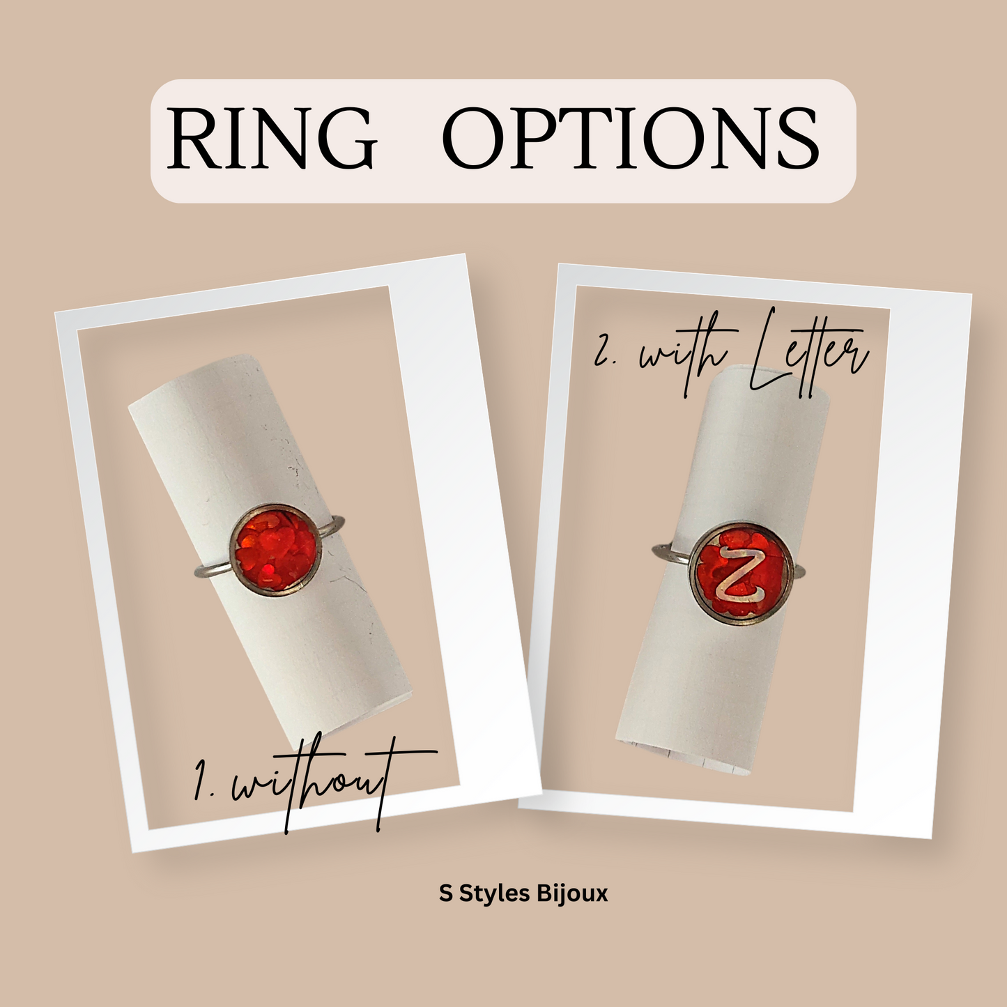 Personalized Jewelry Set – Red Heart Design with Custom Letter (Necklace, Earrings & Adjustable Ring) - Sterling Silver Jewelry Set