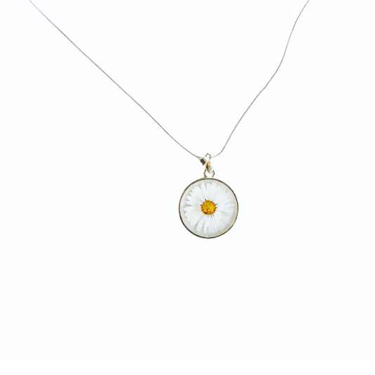 Daisy Necklace – Handmade Silver 925 Pendant with Real Pressed Flower