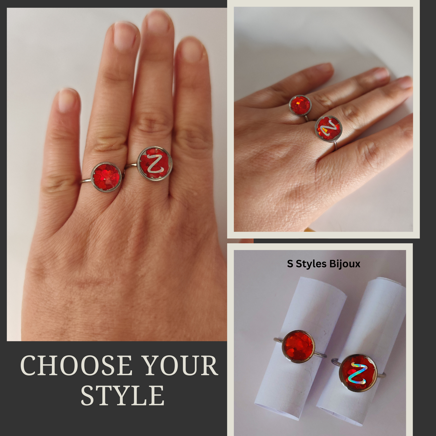 Personalized Jewelry Set – Red Heart Design with Custom Letter (Necklace, Earrings & Adjustable Ring) - Sterling Silver Jewelry Set