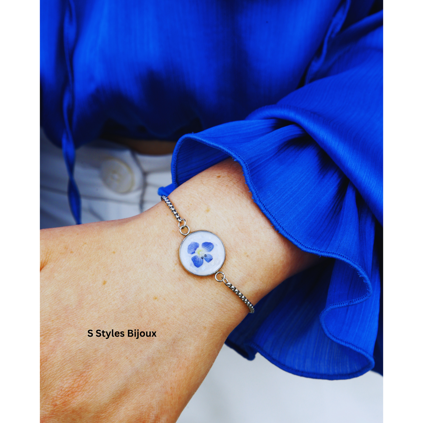 Bracelet Adjustable   – Real Blue Flower - Handmade Jewelry