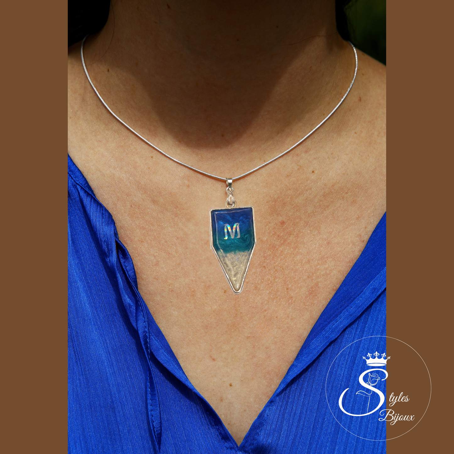 Personalized Necklace & Earrings Set – 925 Silver, Ocean Blue Design, Custom Letter & Secret Text