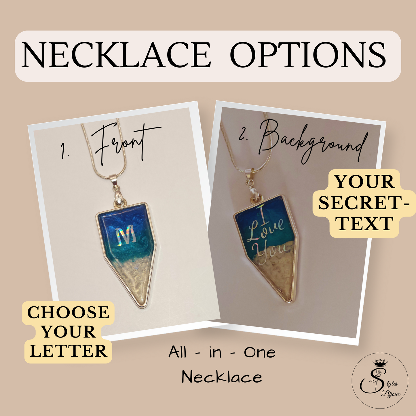 Personalized Necklace & Earrings Set – 925 Silver, Ocean Blue Design, Custom Letter & Secret Text