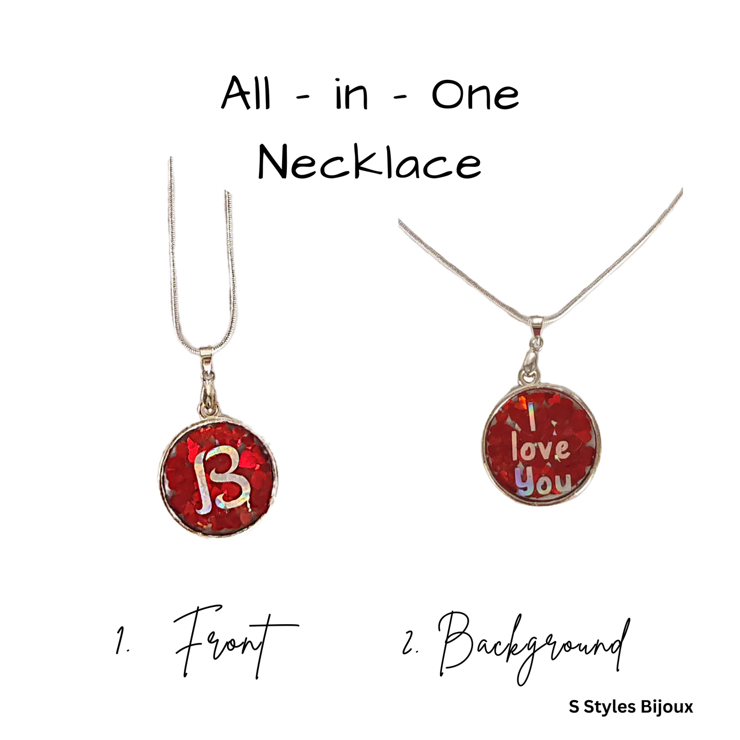 Red Heart Necklace – Personalized Initial & “I Love You” Pendant, Handmade Silver 925