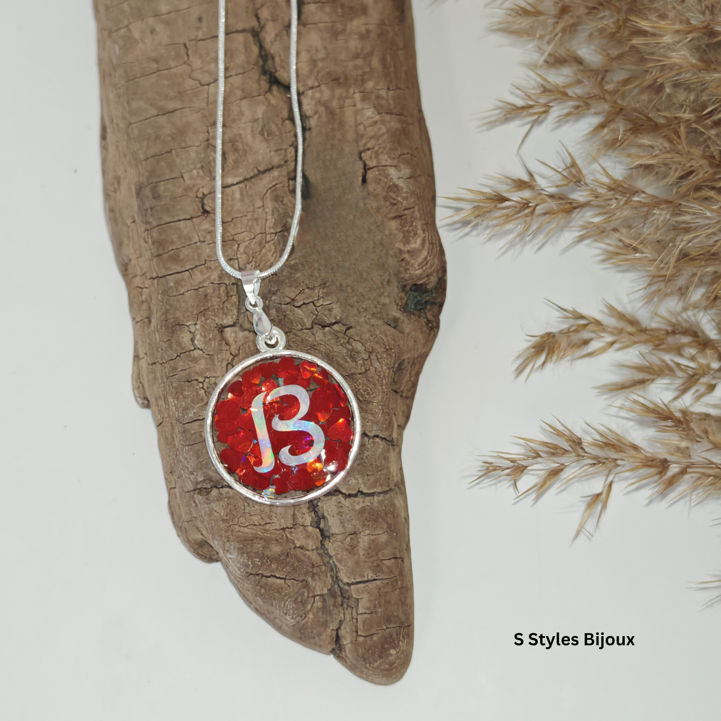 Red Heart Necklace – Personalized Initial & “I Love You” Pendant, Handmade Silver 925