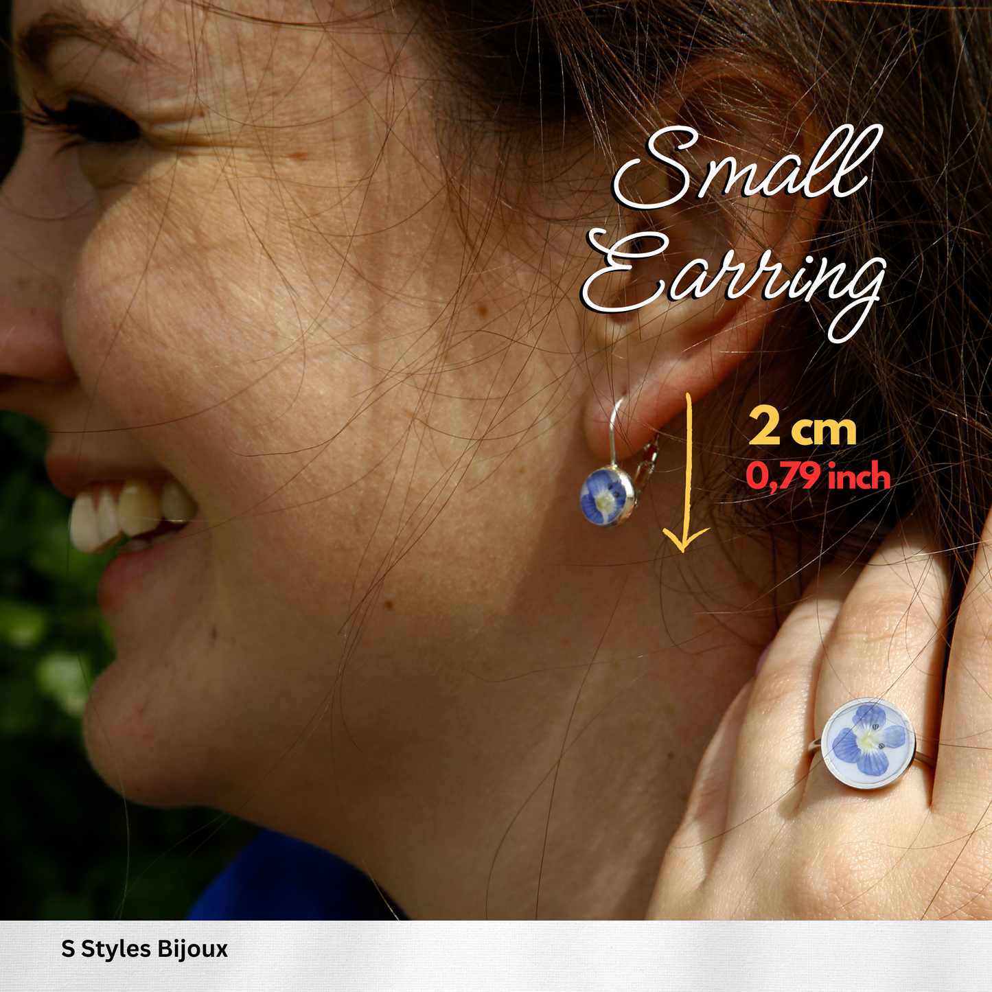 Jewelry Set Personalized – Real Blue Flower Necklace, Earrings & Adjustable Ring – Handmade Silver 925 & Stainless Steel
