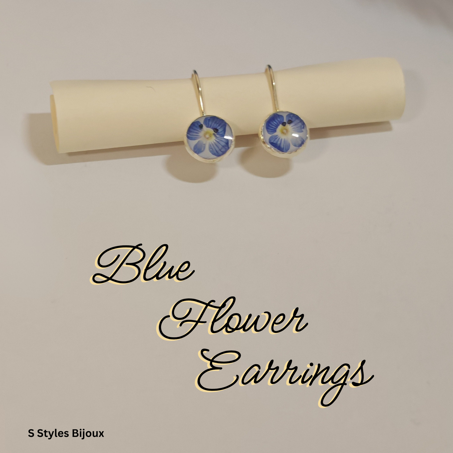 Jewelry Set Personalized – Real Blue Flower Necklace, Earrings & Adjustable Ring – Handmade Silver 925 & Stainless Steel