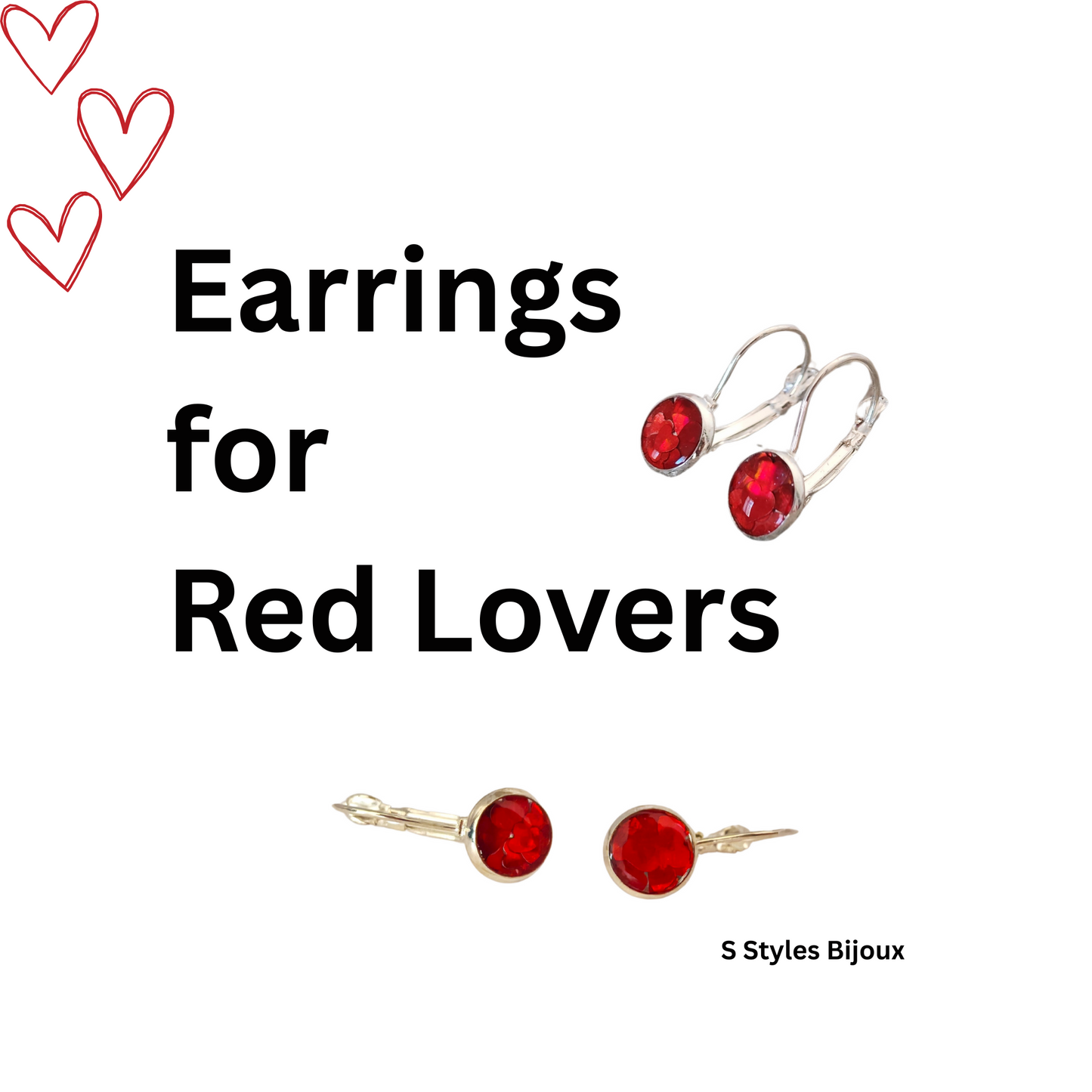 925 Sterling Silver Red Heart Earrings – Handmade Glitter Resin Leverback Earrings