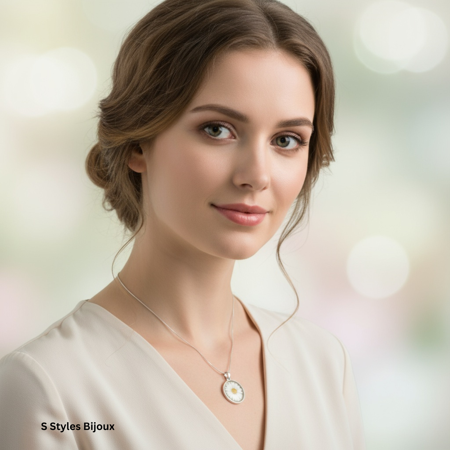 Daisy Necklace – Handmade Silver 925 Pendant with Real Pressed Flower