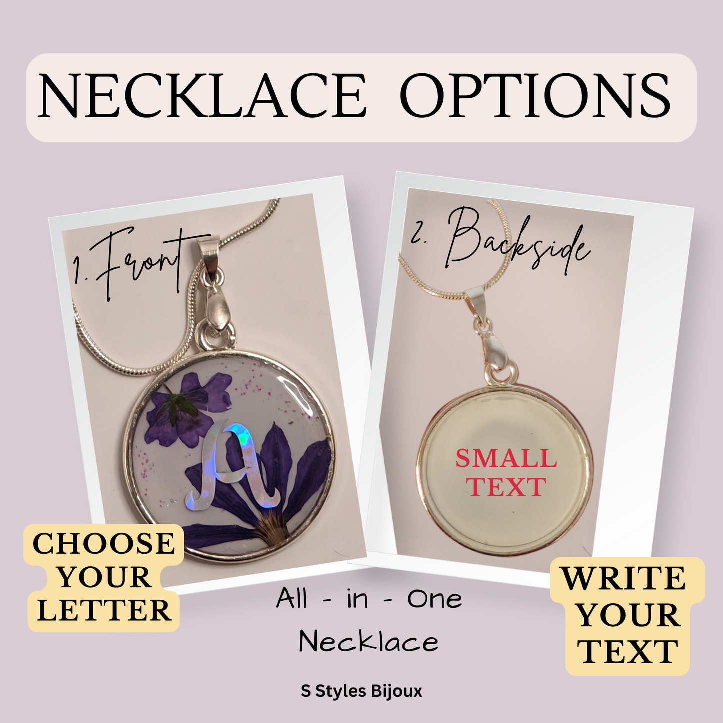 Personalized Purple Flower Jewelry Set – Silver 925 Necklace, Earrings & Adjustable Ring