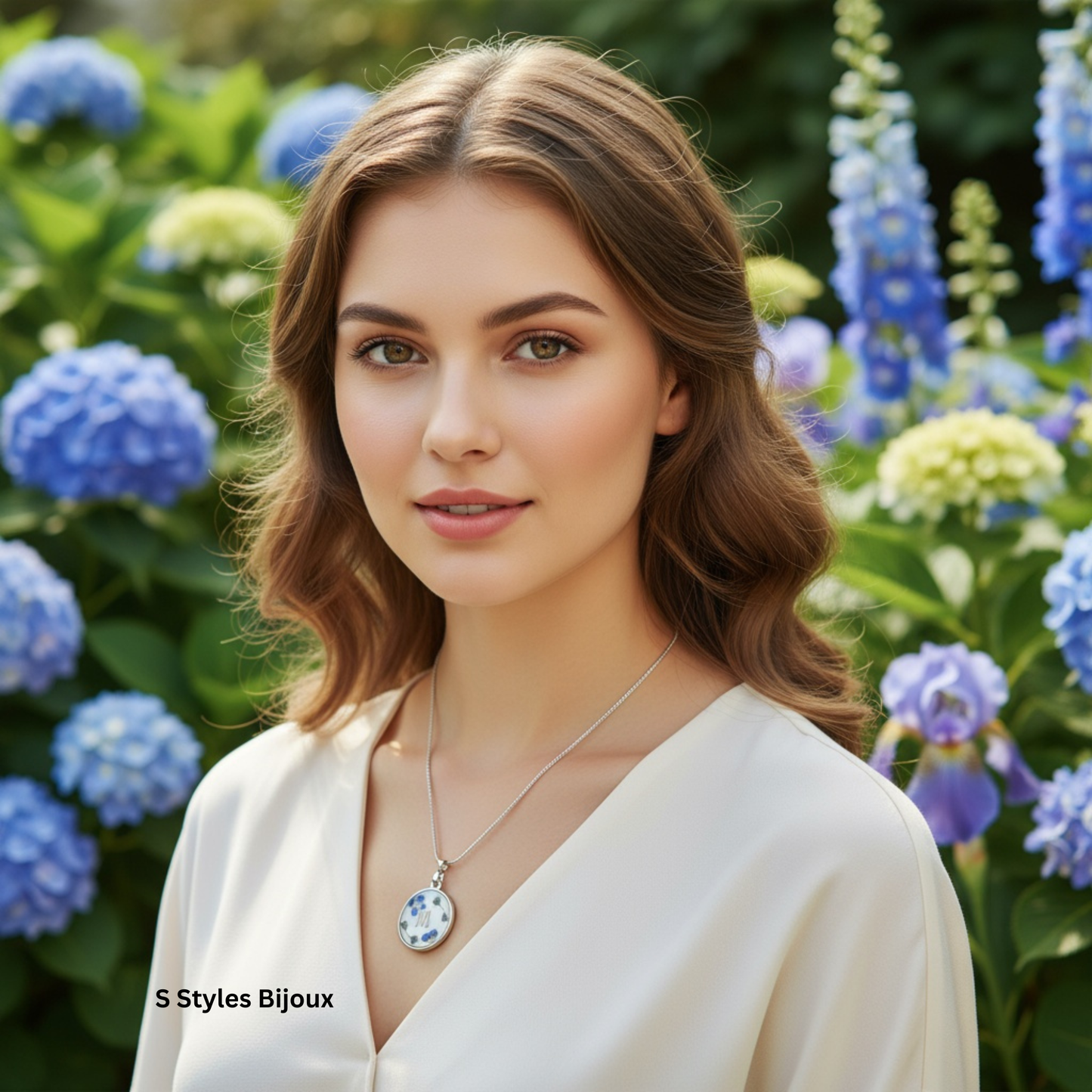 Personalized Blue Flower Necklace – Custom Initial & Text