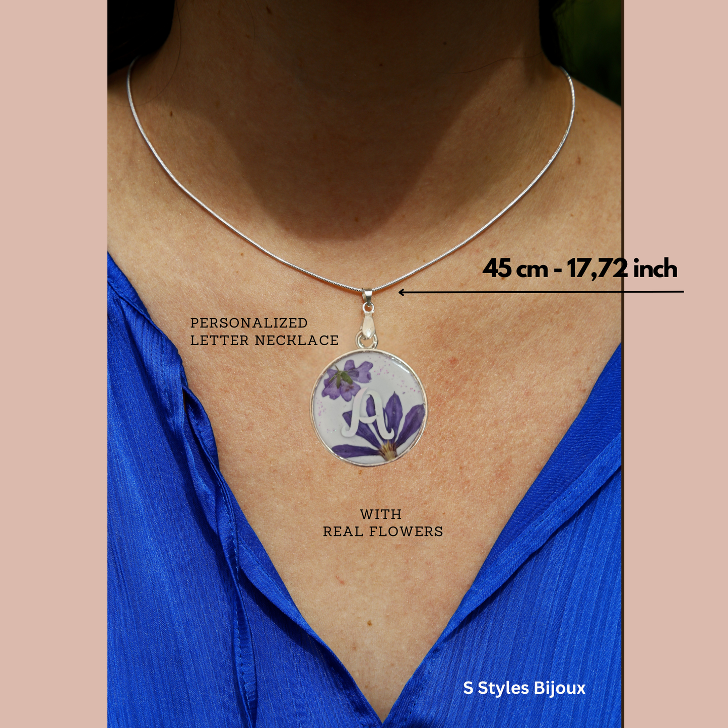 Personalized Purple Flower Jewelry Set – Silver 925 Necklace, Earrings & Adjustable Ring