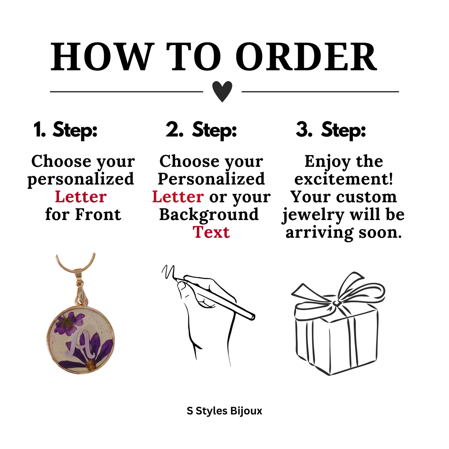 Personalized Violet Flower Necklace – Custom Initial & Backside Text, Handmade Silver 925