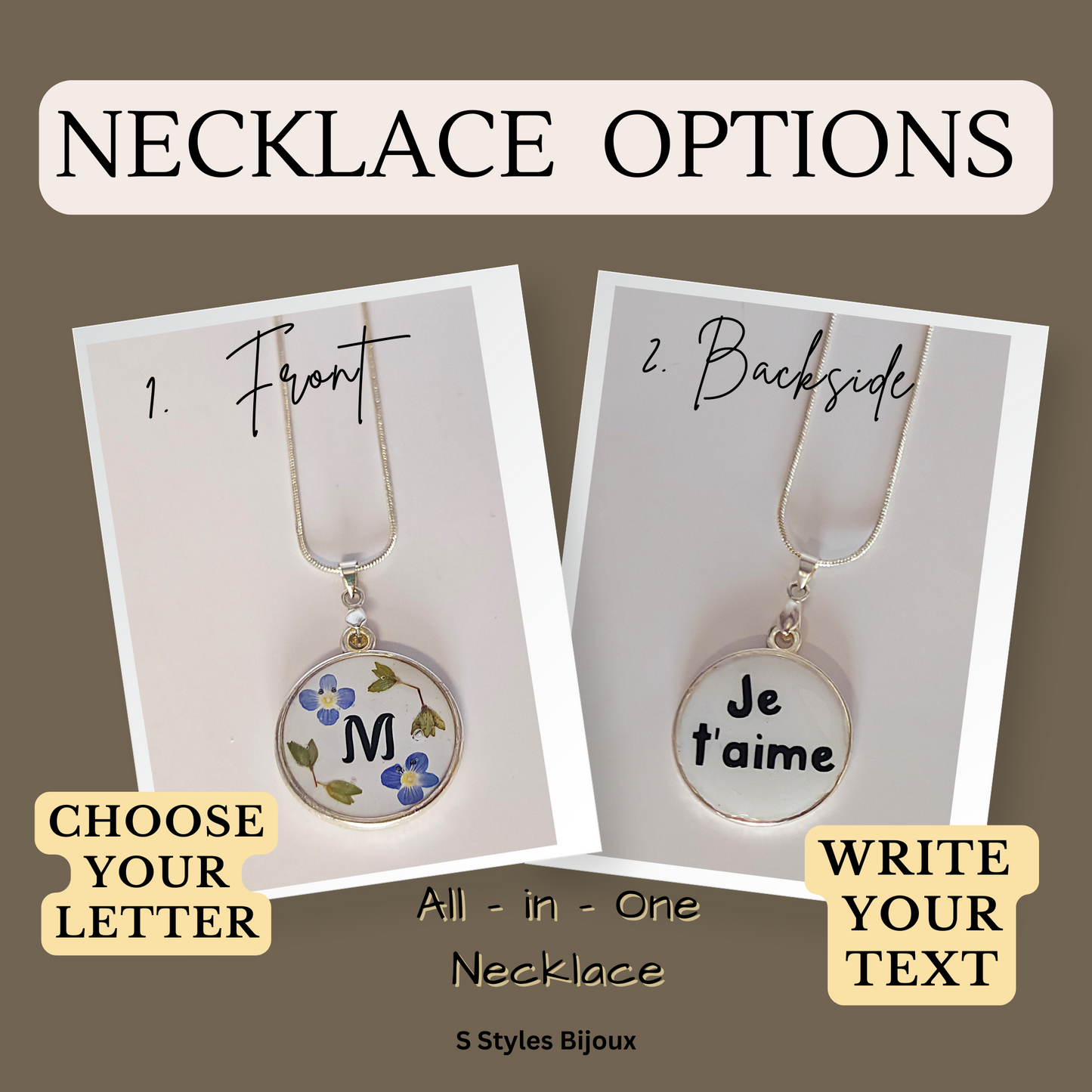 Jewelry Set Personalized – Real Blue Flower Necklace, Earrings & Adjustable Ring – Handmade Silver 925 & Stainless Steel