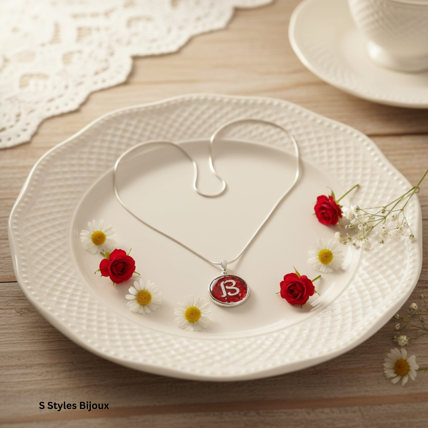 Red Heart Necklace – Personalized Initial & “I Love You” Pendant, Handmade Silver 925
