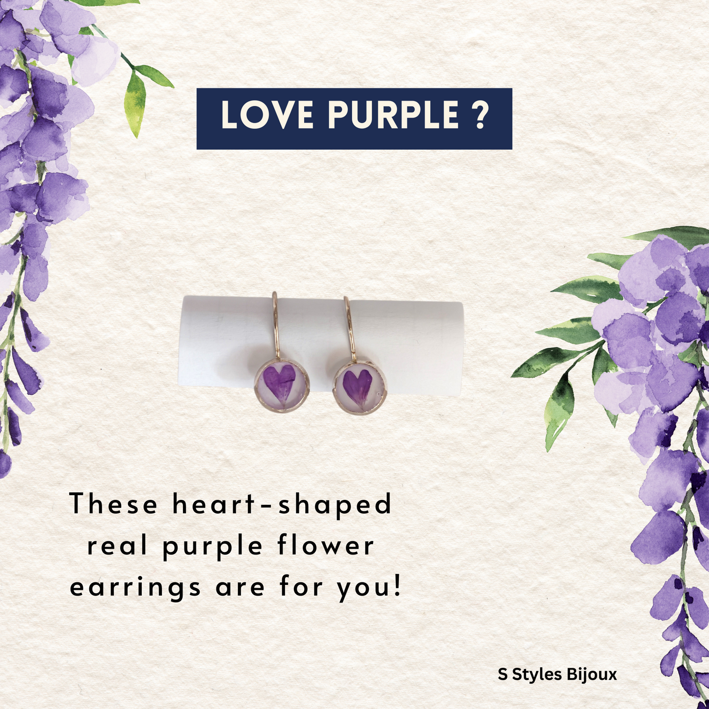 Personalized Purple Flower Jewelry Set – Silver 925 Necklace, Earrings & Adjustable Ring