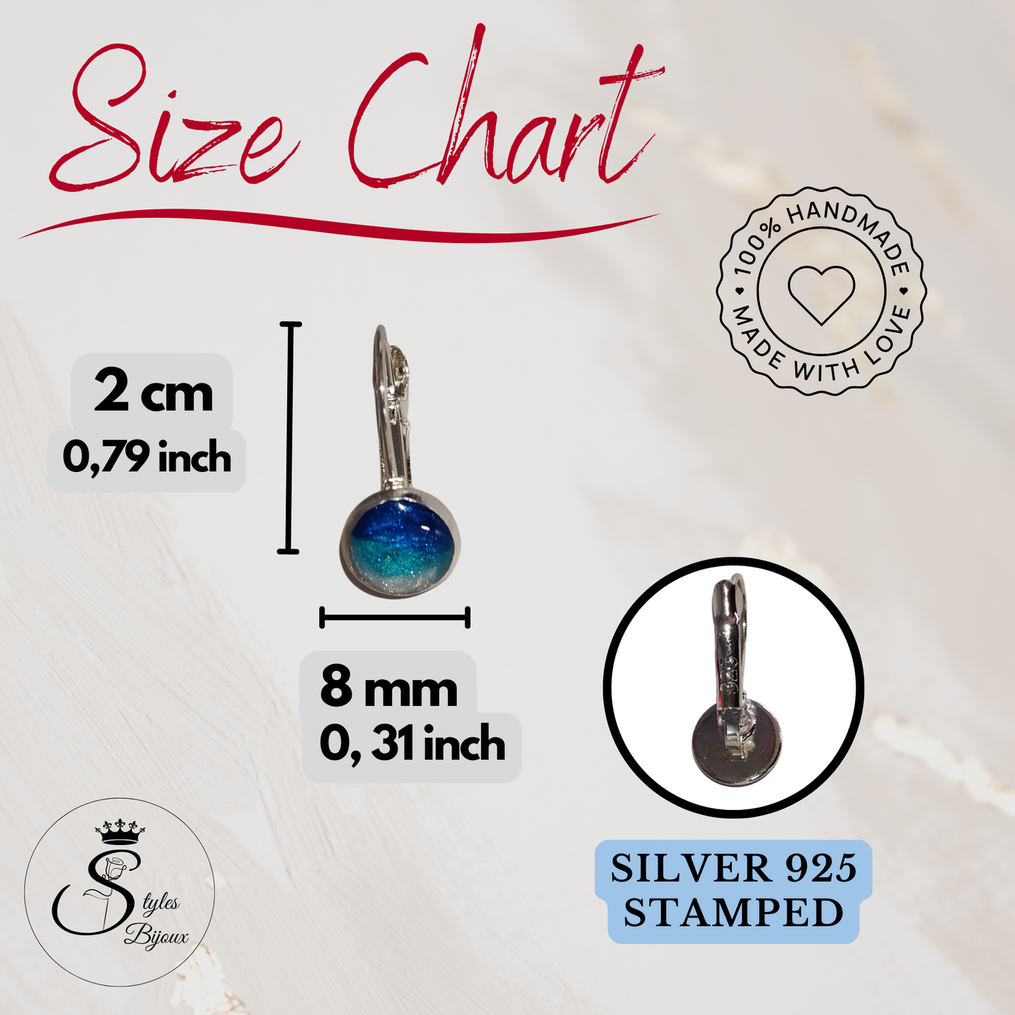 925 Sterling Silver Ocean Summer Earrings – Handmade Blue Resin Leverback Earrings (Kopie)