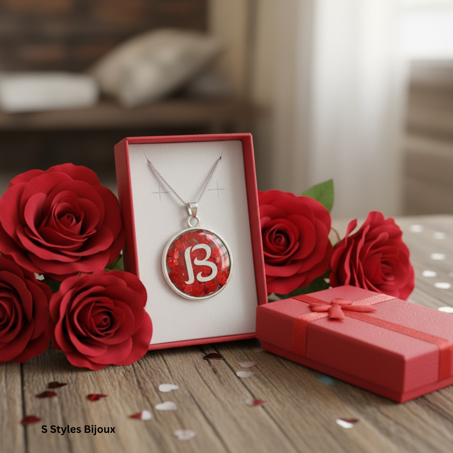 Red Heart Necklace – Personalized Initial & “I Love You” Pendant, Handmade Silver 925