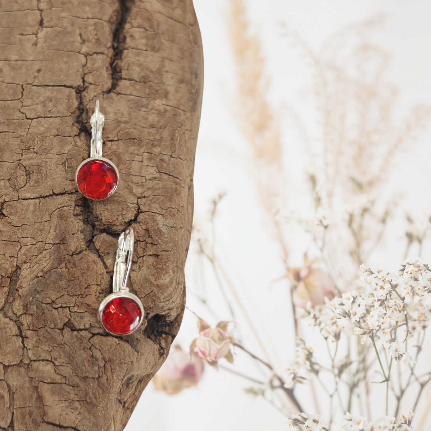 925 Sterling Silver Red Heart Earrings – Handmade Glitter Resin Leverback Earrings