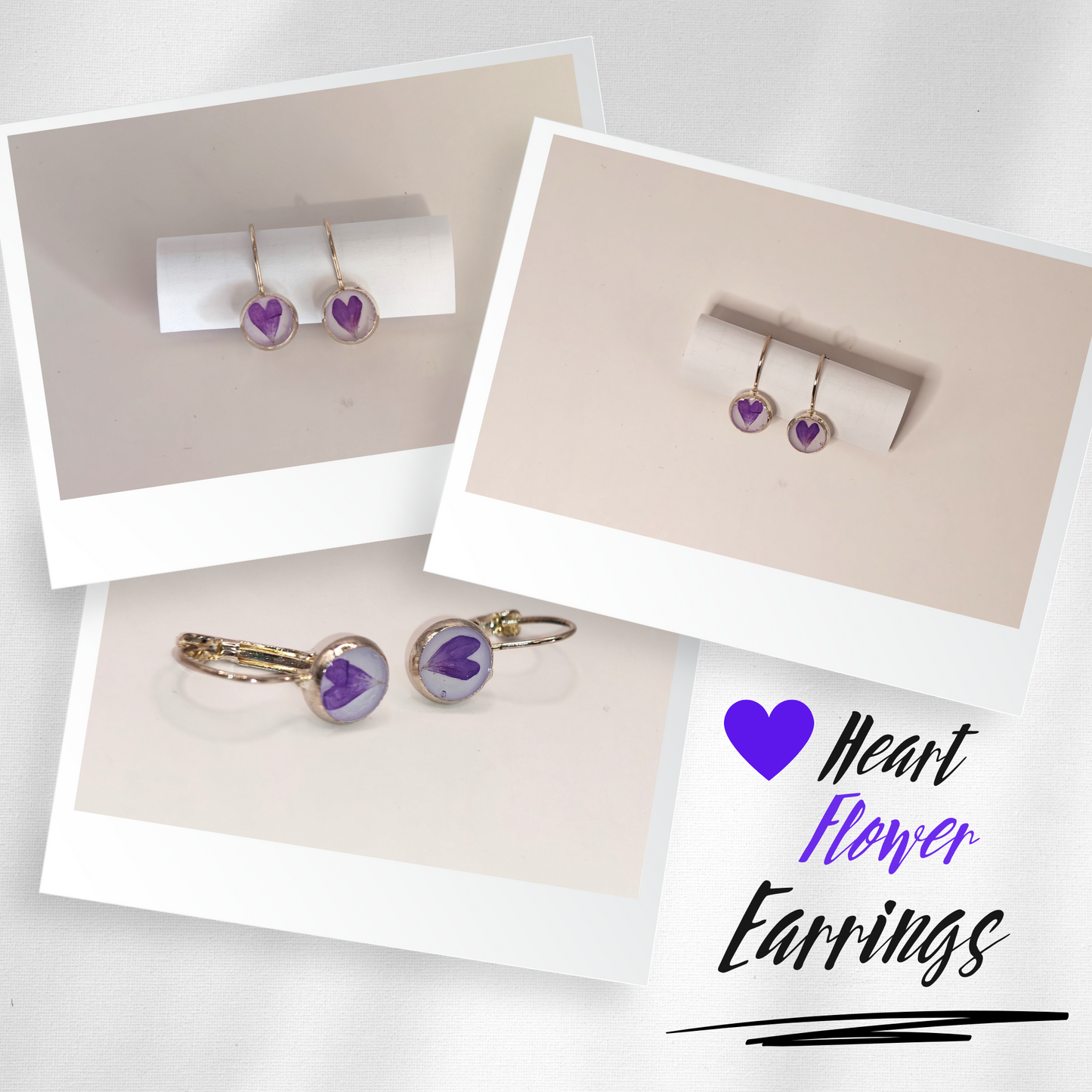 925 Sterling Silver Purple Heart Flower Earrings – Handmade Real Flower Leverback Earrings