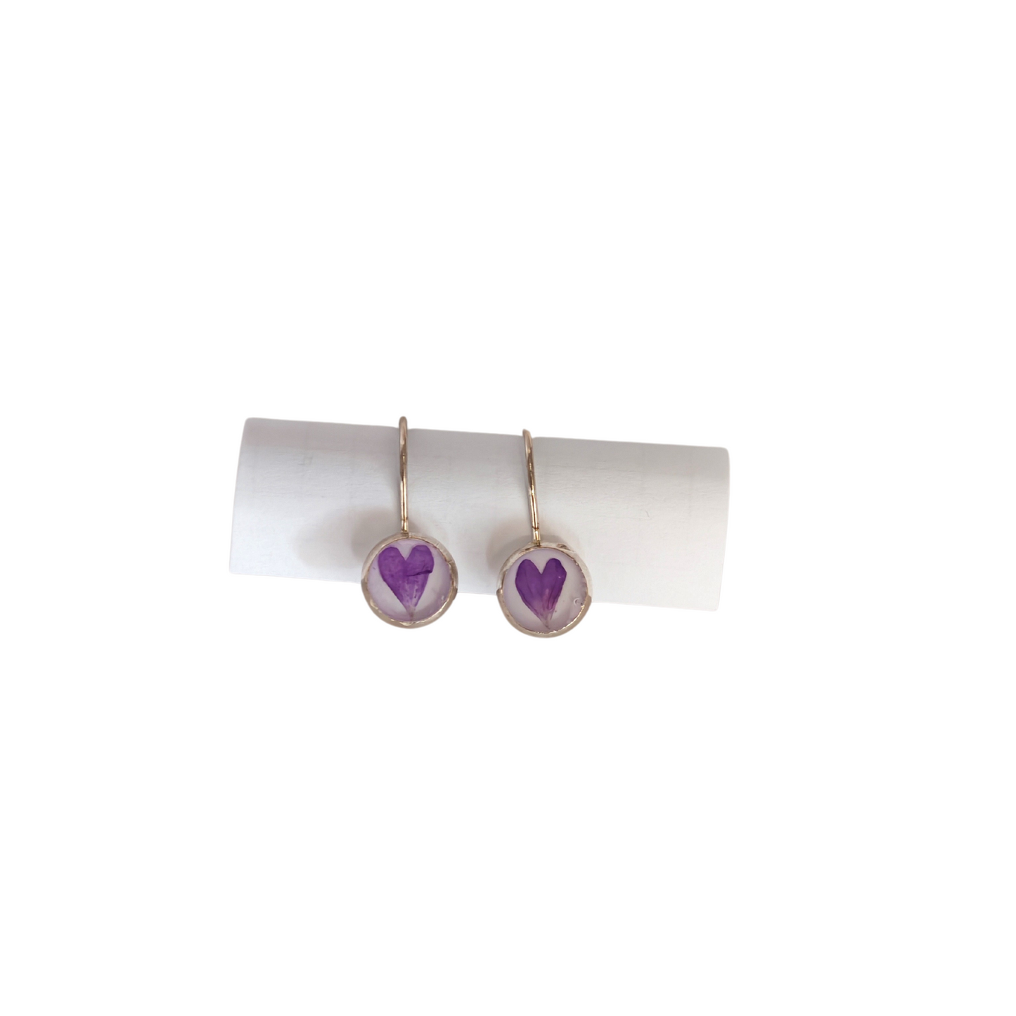 925 Sterling Silver Purple Heart Flower Earrings – Handmade Real Flower Leverback Earrings
