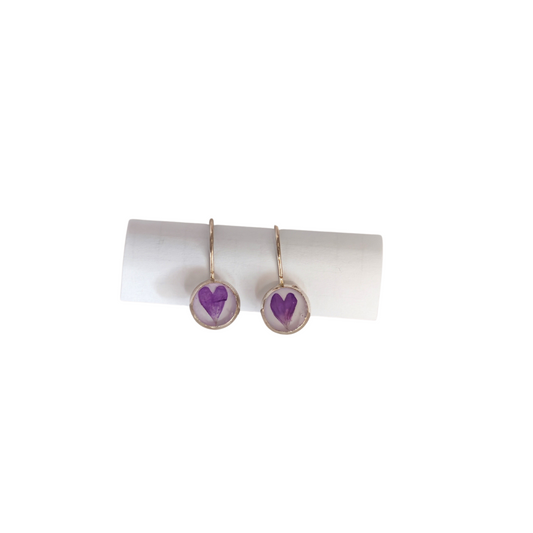 925 Sterling Silver Purple Heart Flower Earrings – Handmade Real Flower Leverback Earrings