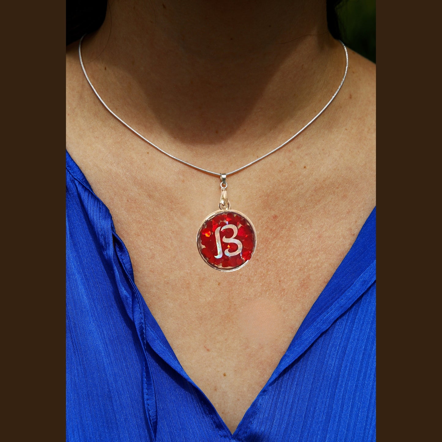 Red Heart Necklace – Personalized Initial & “I Love You” Pendant, Handmade Silver 925
