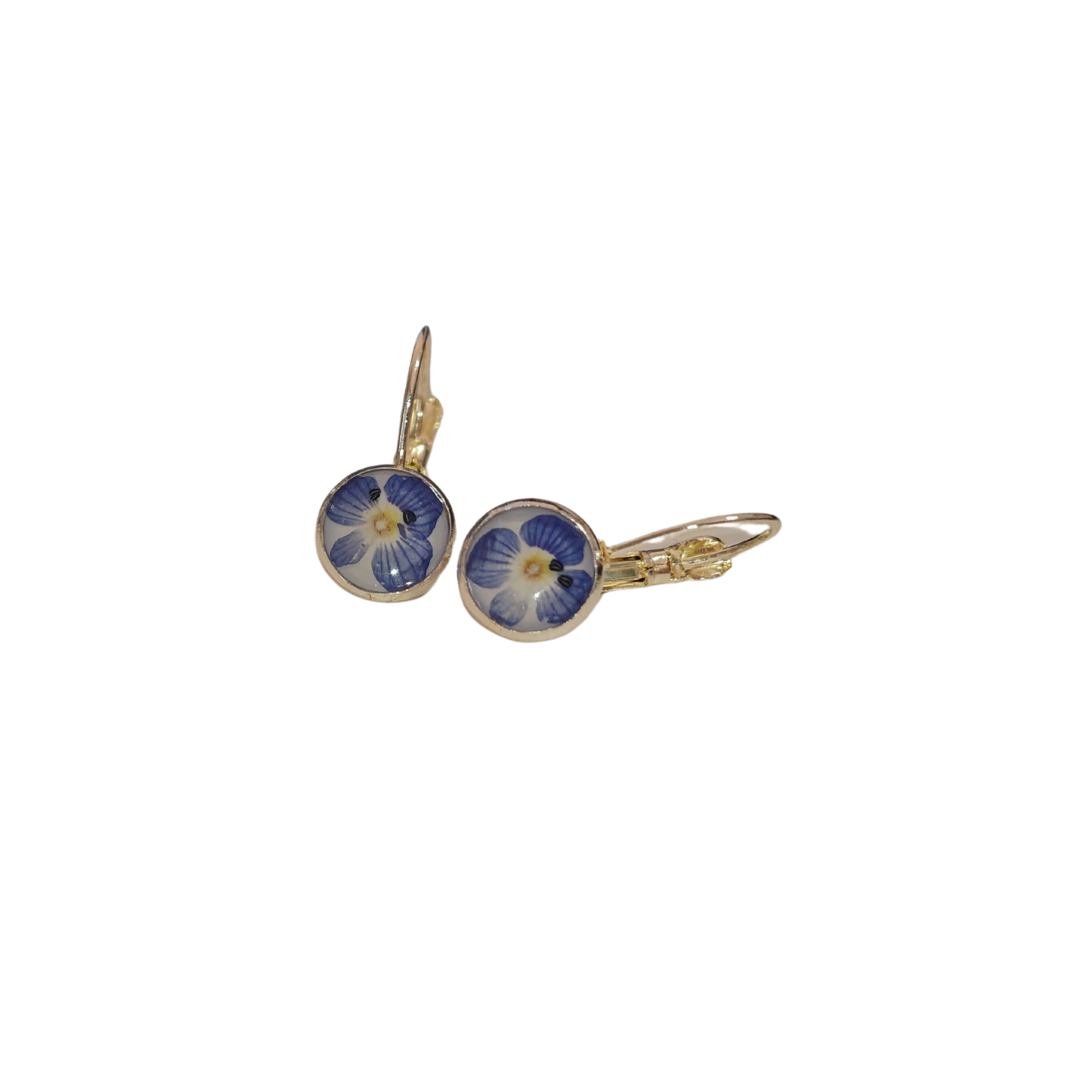 925 Sterling Silver Blue Flower Earrings – Handmade Real Flower Leverback Earrings