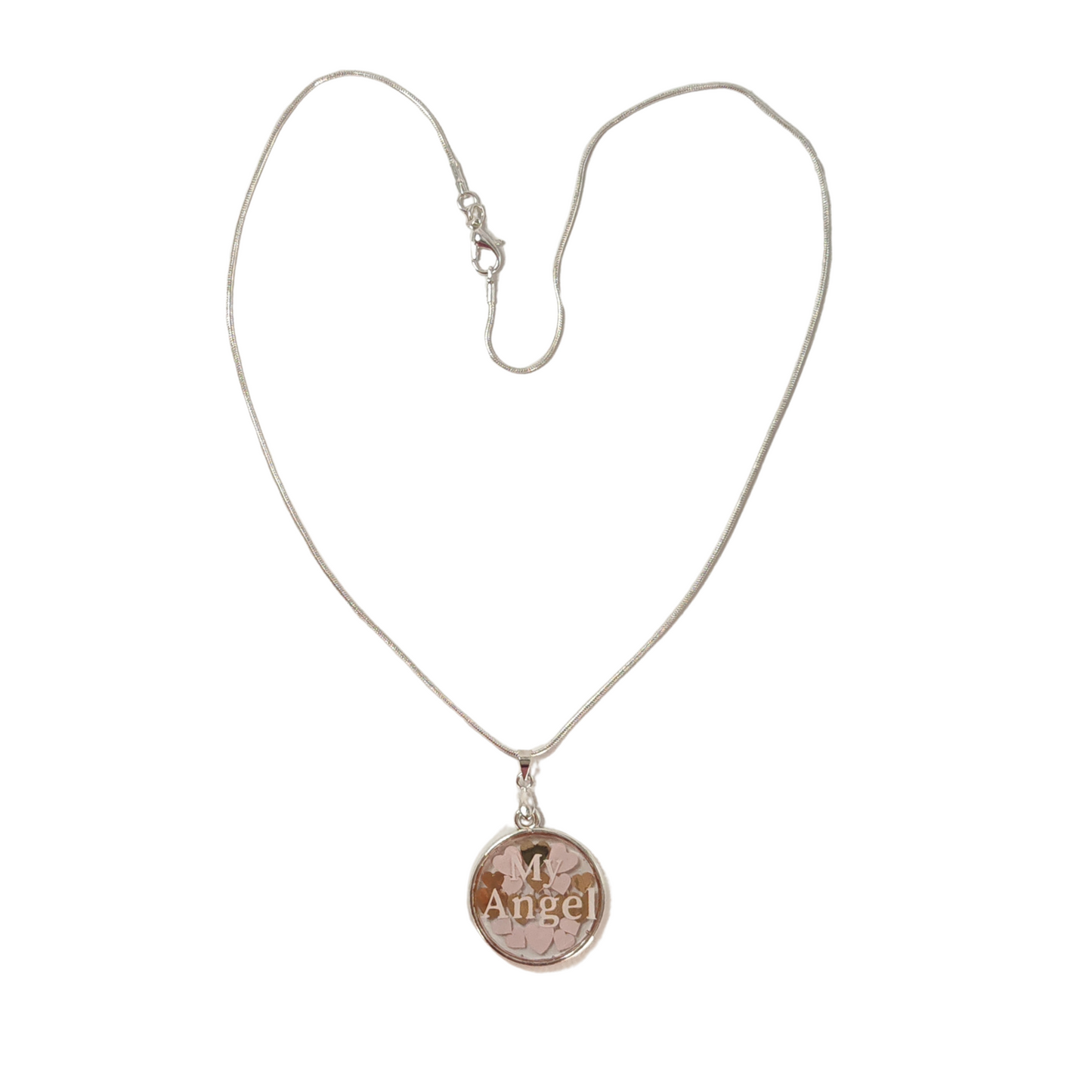 Personalized Mom Necklace – Choose Text & Color, Handmade Silver 925 Pendant with Heart Background