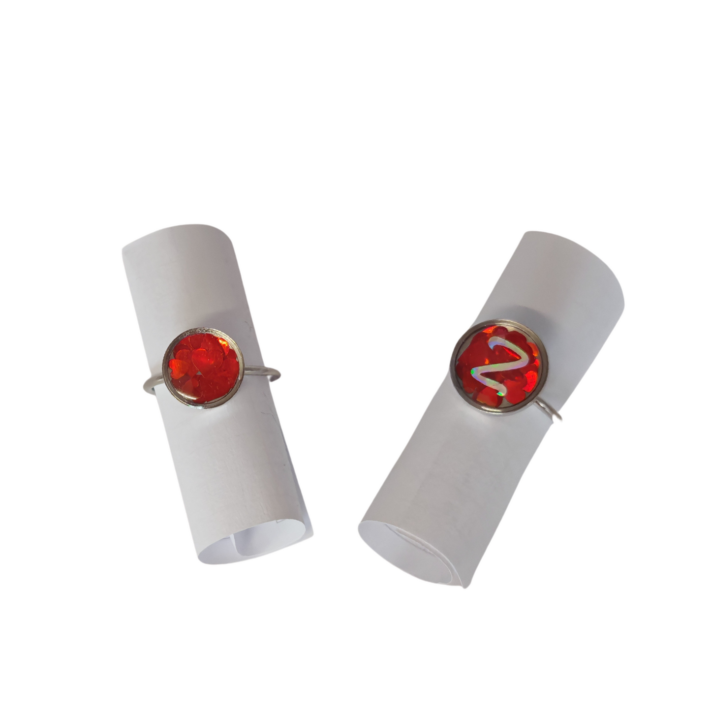 Adjustable Red Heart Ring – Handmade Stainless Steel Resin Ring with Sequin Design (10 mm / 12 mm, Optional Letter)