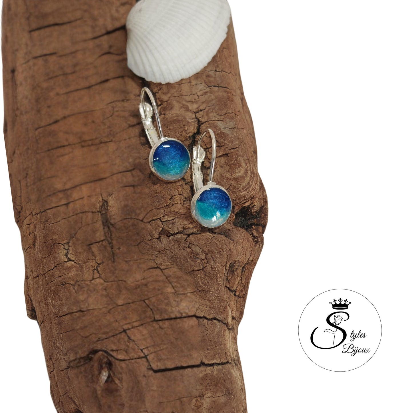 925 Sterling Silver Ocean Summer Earrings – Handmade Blue Resin Leverback Earrings (Kopie)