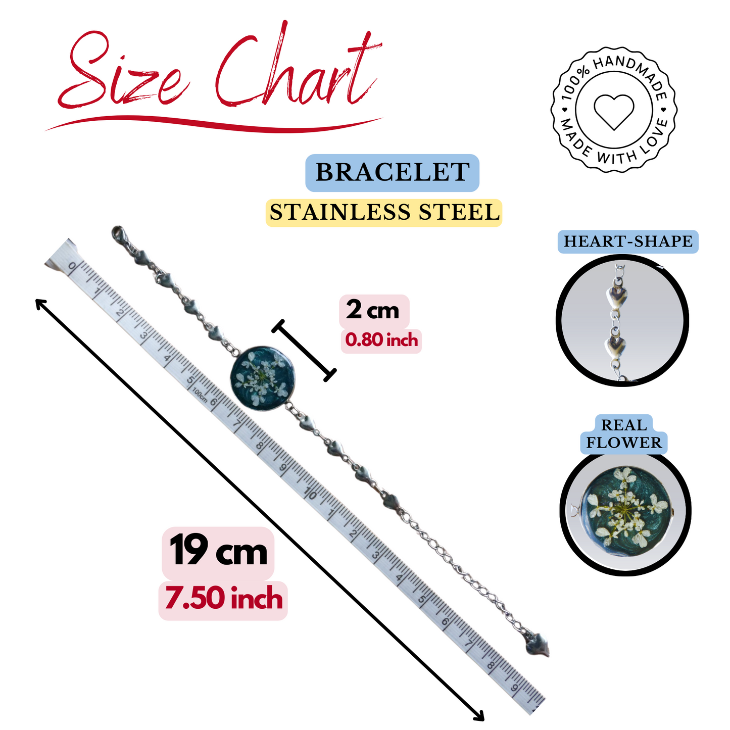 Bracelet Chain – Real White Queen’s Lace Flower with Green Glitter Background