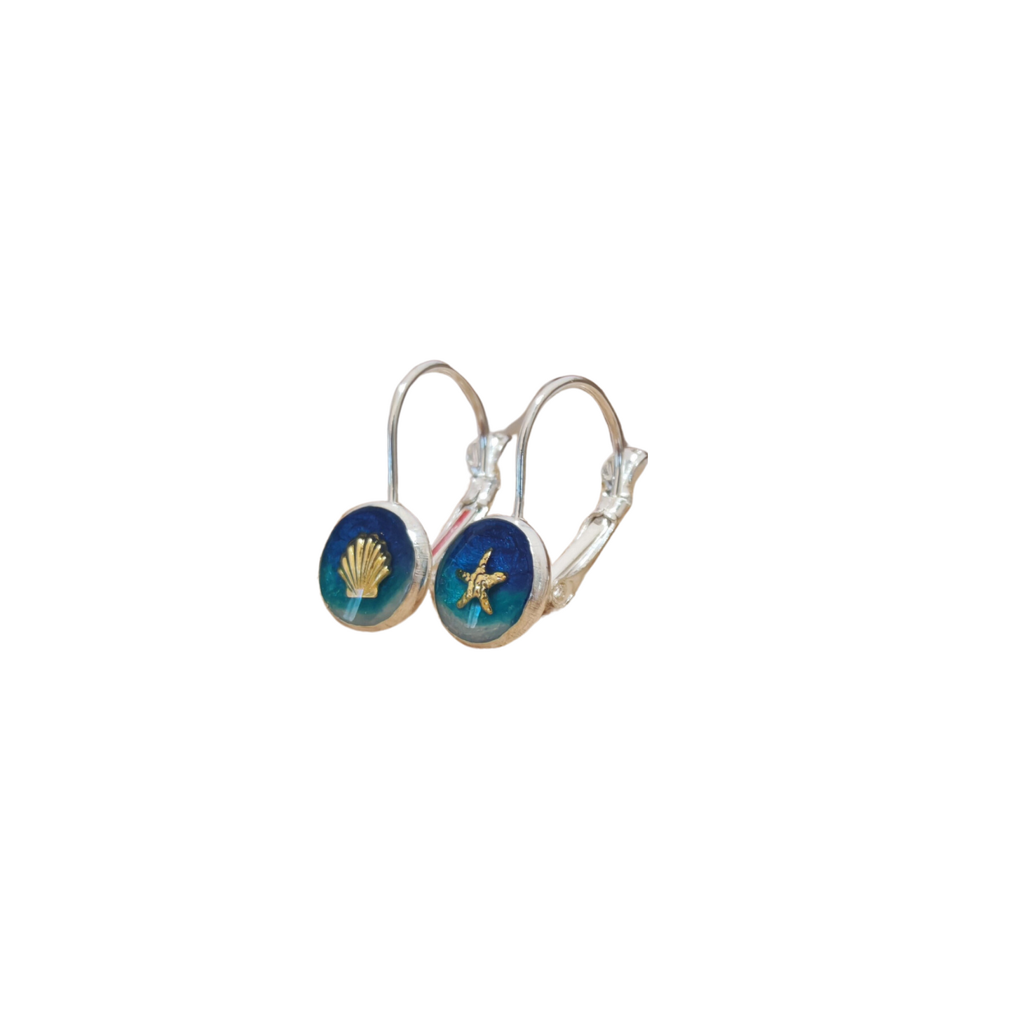 925 Sterling Silver Ocean Summer Earrings – Handmade Blue Resin Leverback Earrings