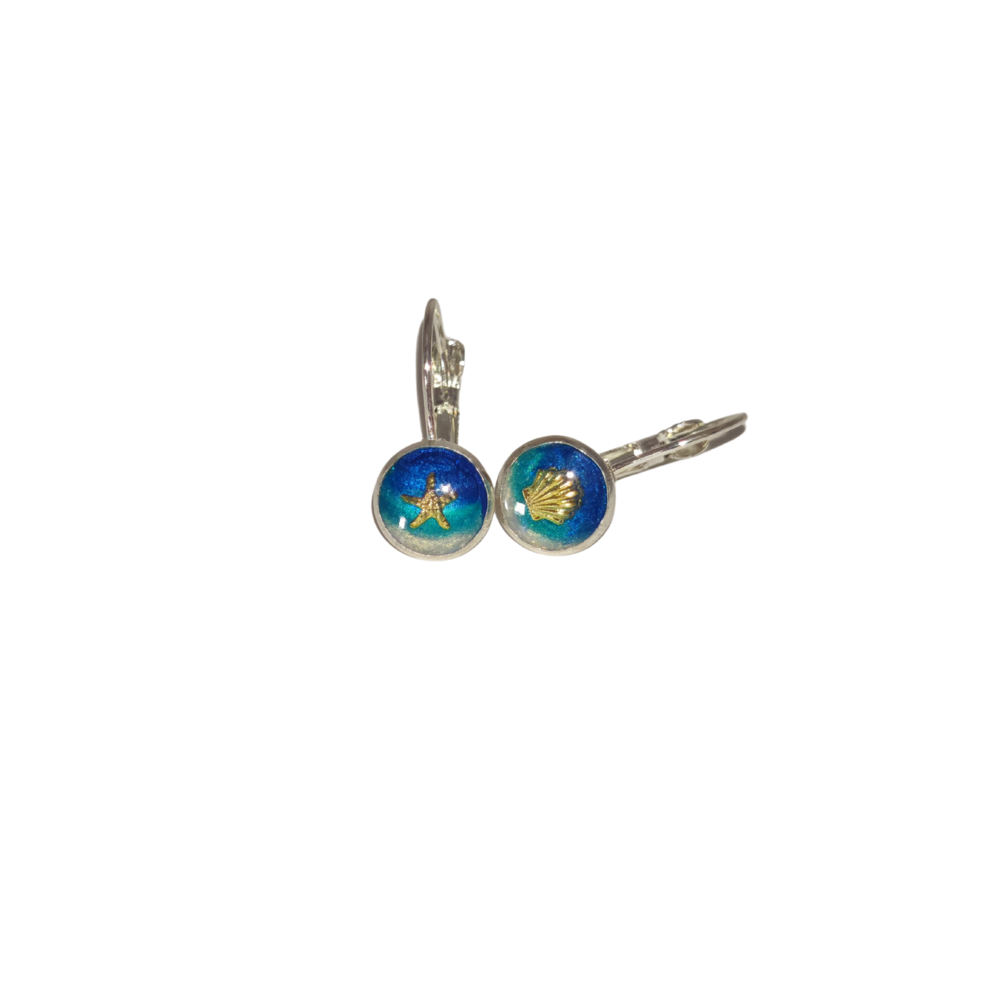 925 Sterling Silver Ocean Summer Earrings – Handmade Blue Resin Leverback Earrings