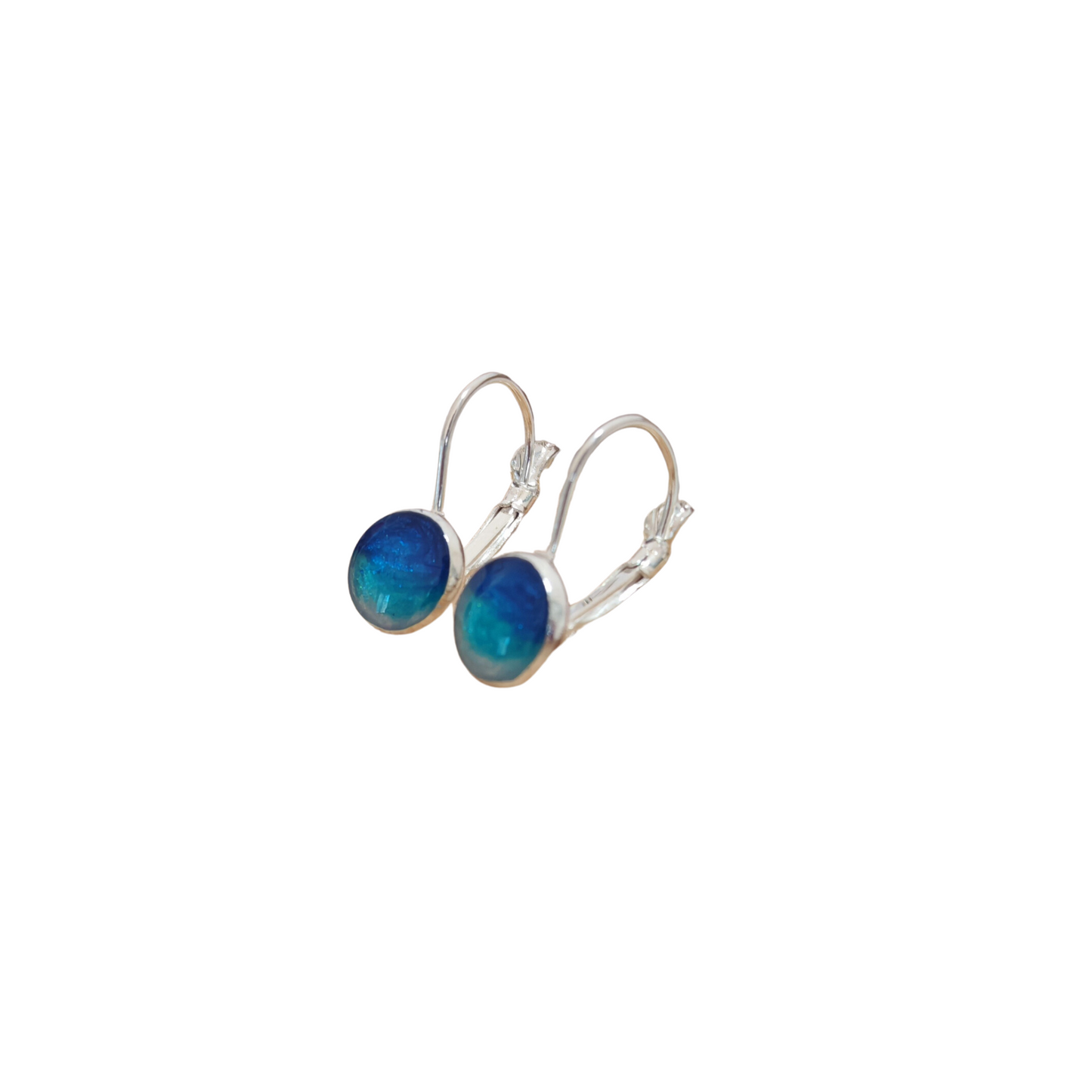 925 Sterling Silver Ocean Summer Earrings – Handmade Blue Resin Leverback Earrings (Kopie)