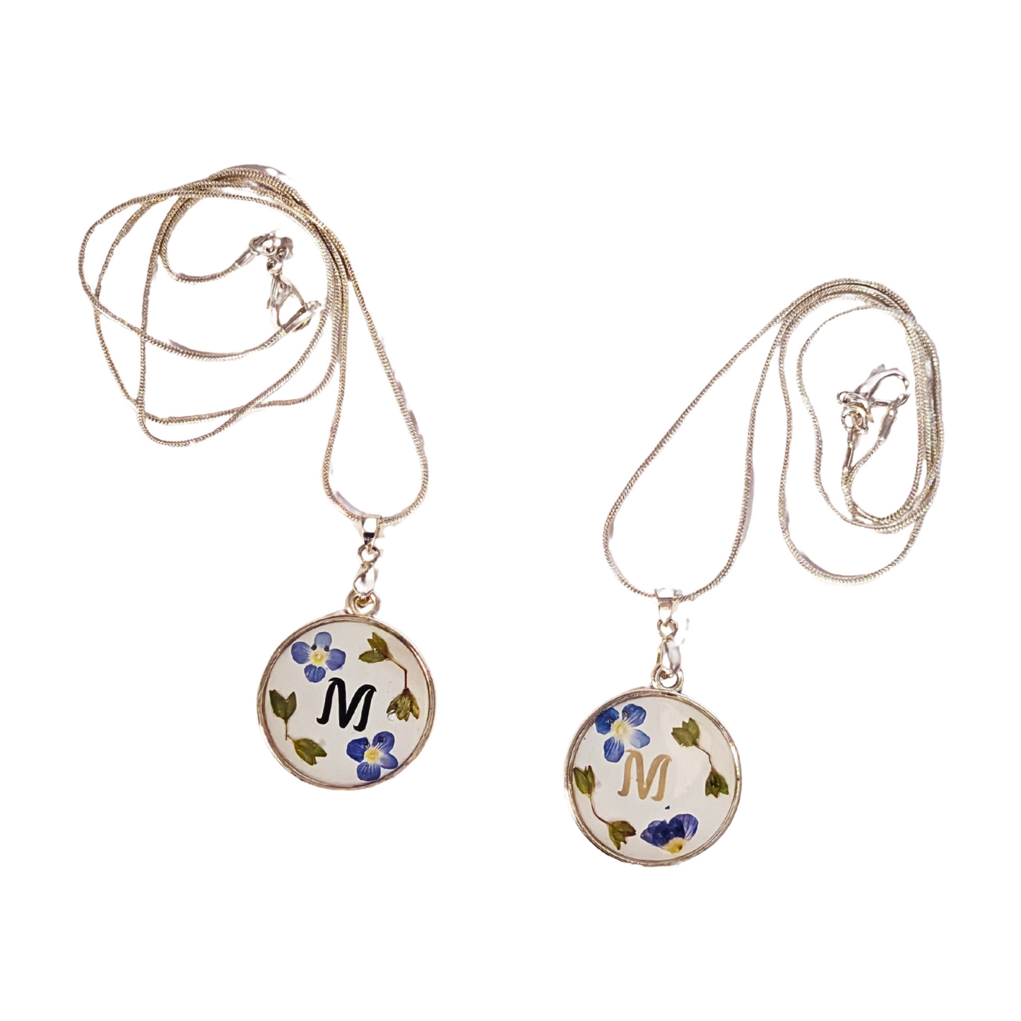 Personalized Blue Flower Necklace – Custom Initial & Text