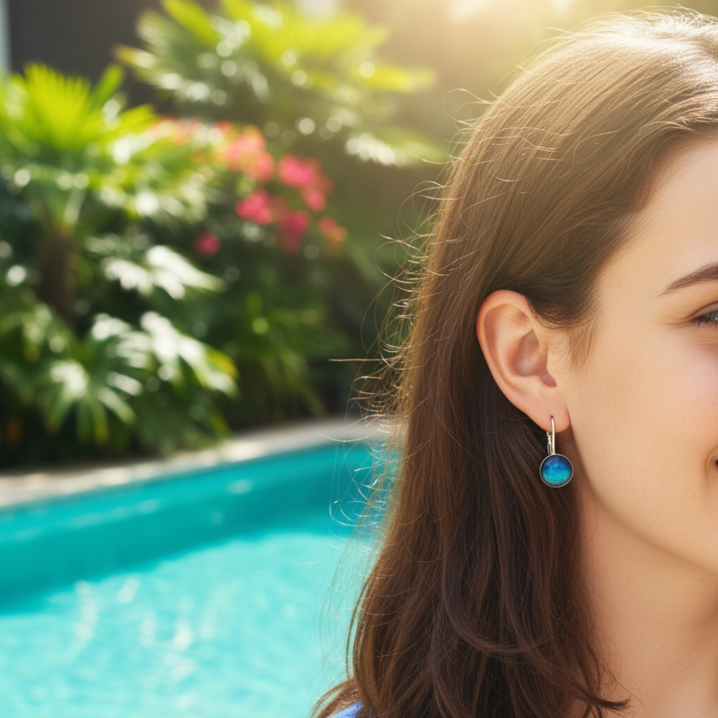 925 Sterling Silver Ocean Summer Earrings – Handmade Blue Resin Leverback Earrings (Kopie)