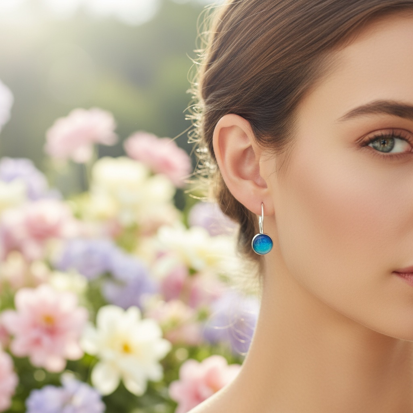 925 Sterling Silver Ocean Summer Earrings – Handmade Blue Resin Leverback Earrings (Kopie)