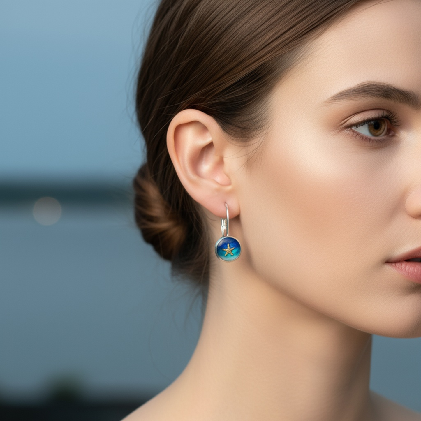925 Sterling Silver Ocean Summer Earrings – Handmade Blue Resin Leverback Earrings