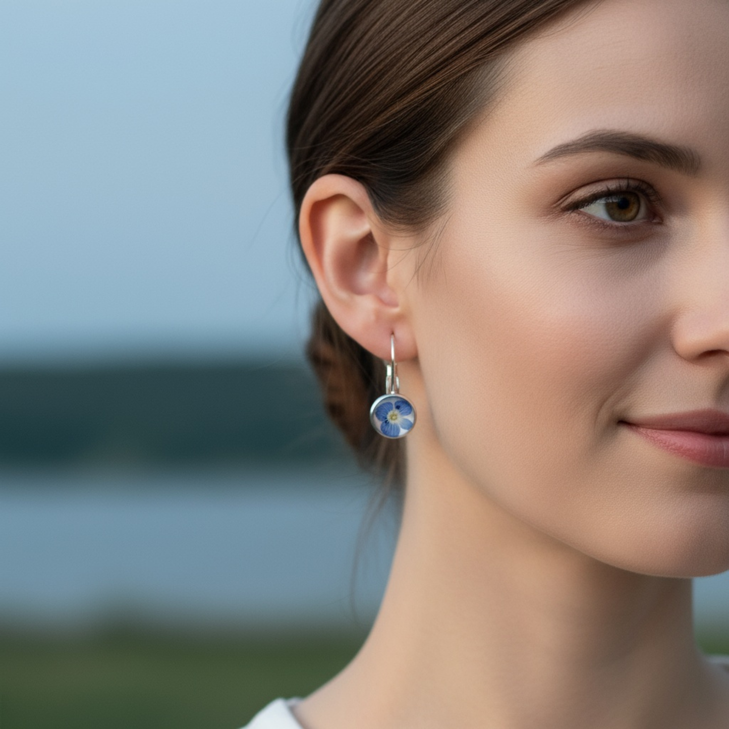 925 Sterling Silver Blue Flower Earrings – Handmade Real Flower Leverback Earrings