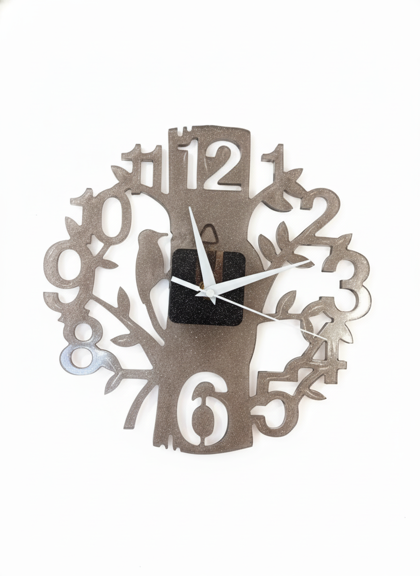 Wall Clock Resin Epoxy Minimalist Gray – Handmade Light Grey Epoxy Tree Clock – Neutral Modern Home Decor – Custom Personalized Gift Idea
