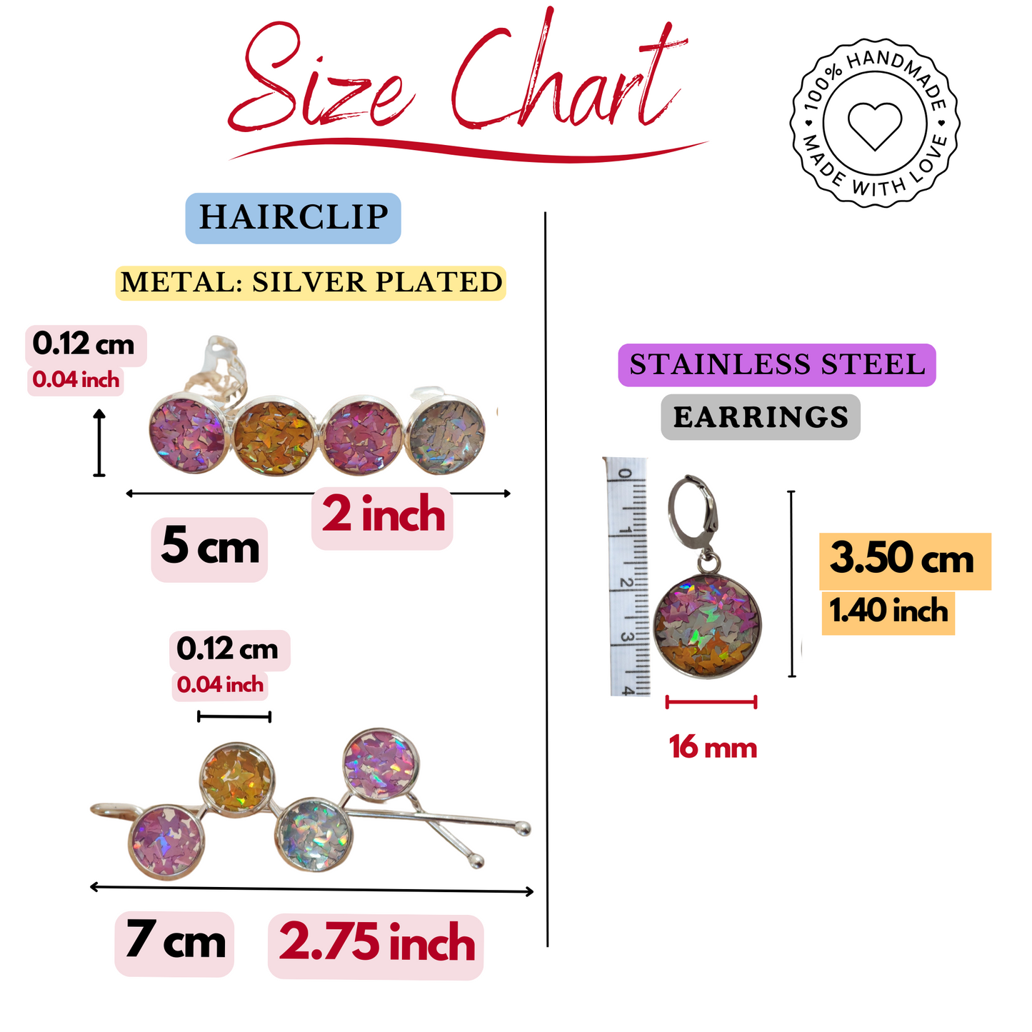 Hairclip & Earring Set Butterfly Sequin  – Silver Tone Hair Clips with Stainless Steel Earrings | Kids & Girls Jewelry Gift