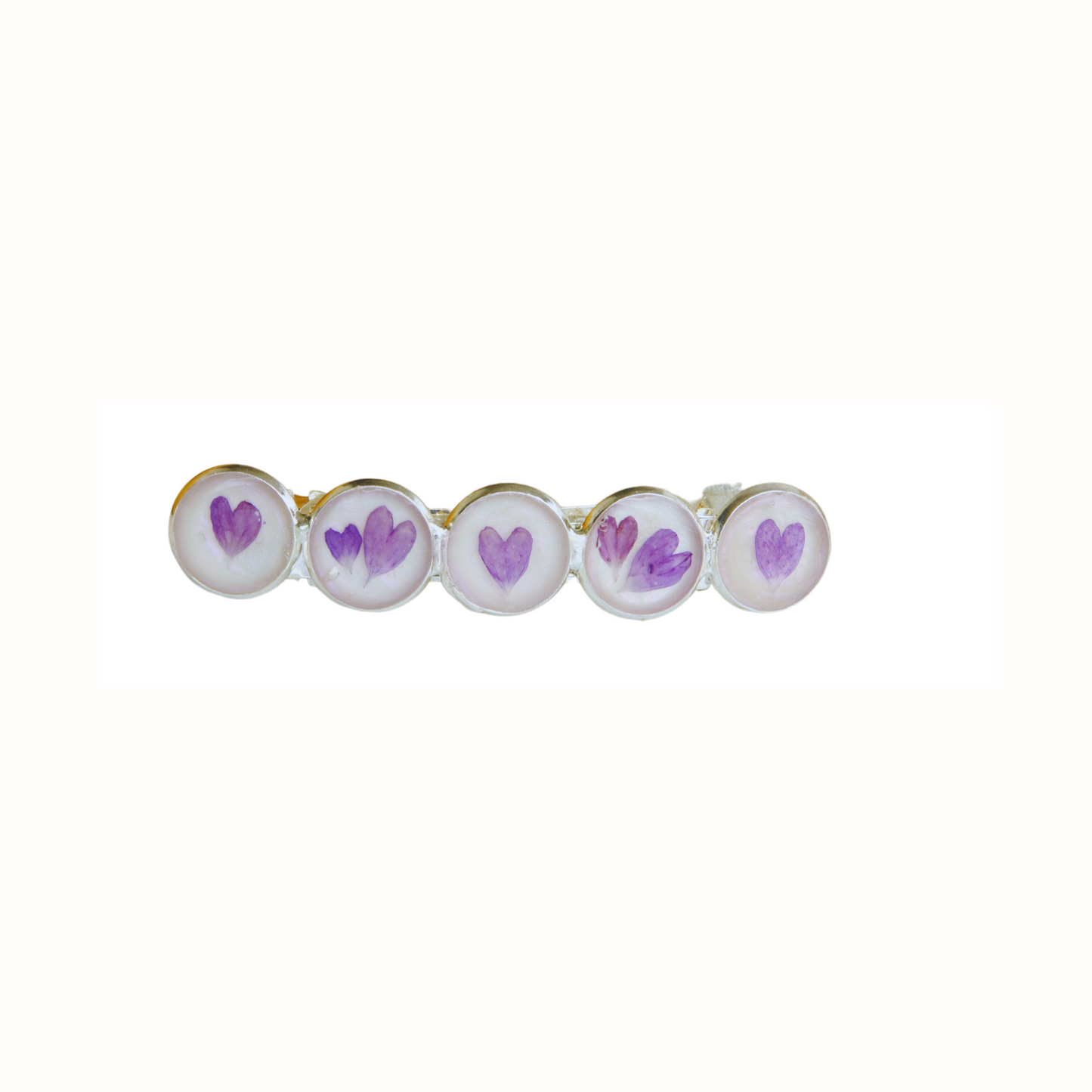 Hairclip Barrette Silver Tone  – Real Purple Heart Petals Hair Accessory