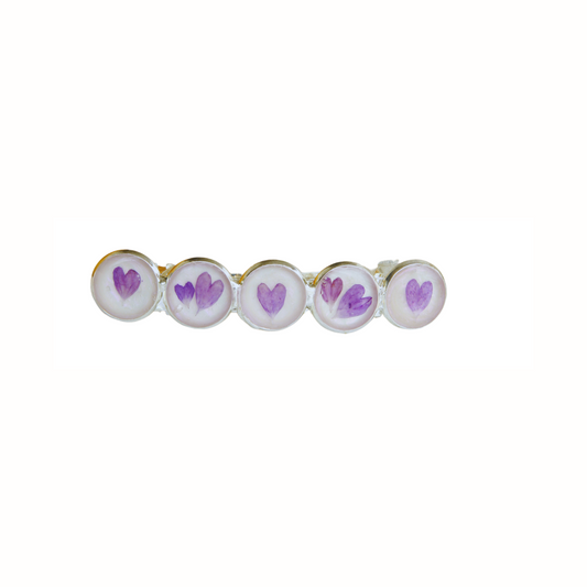 Hairclip Barrette Silver Tone  – Real Purple Heart Petals Hair Accessory