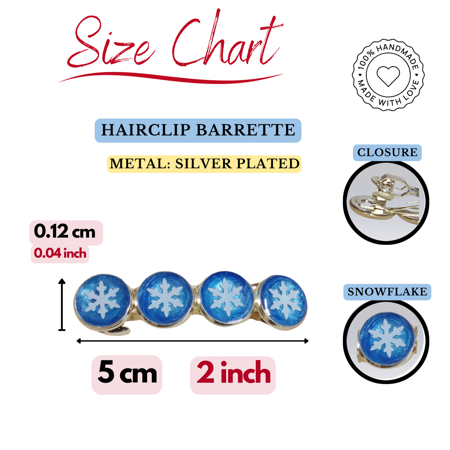 Winter Christmas Hair Accessory - Silver Tone Hairclip Barrette – Snowflake & Blue Glitter ❄️ Perfect for Frozen-Inspired Outfits