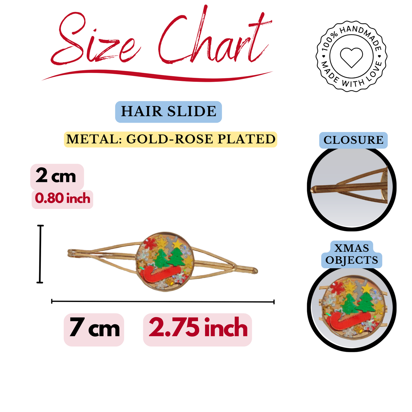 Winter Christmas Hairclip – Festive Glitter Xmas Barrette or Hair Slide for Women & Girls