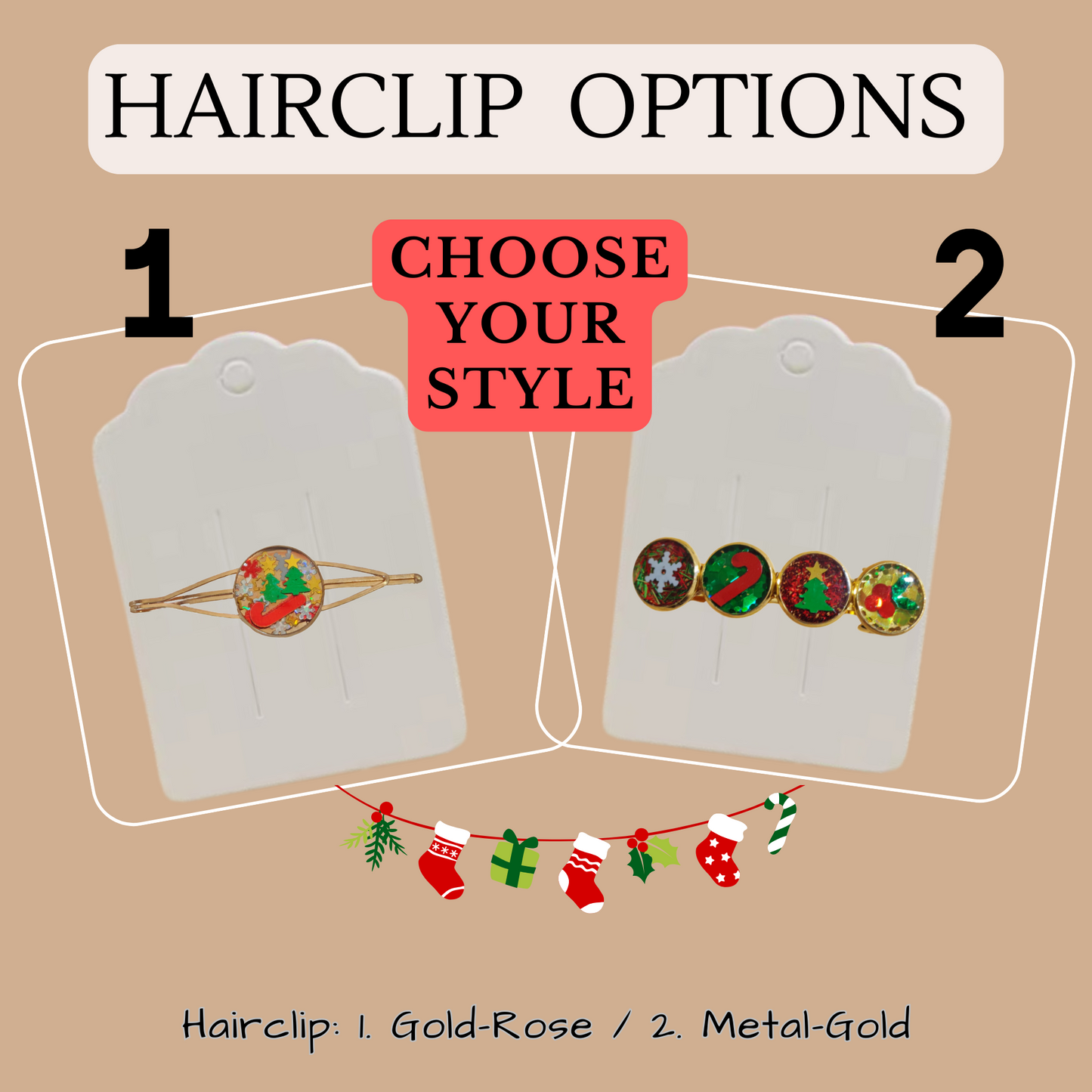 Winter Christmas Hairclip – Festive Glitter Xmas Barrette or Hair Slide for Women & Girls